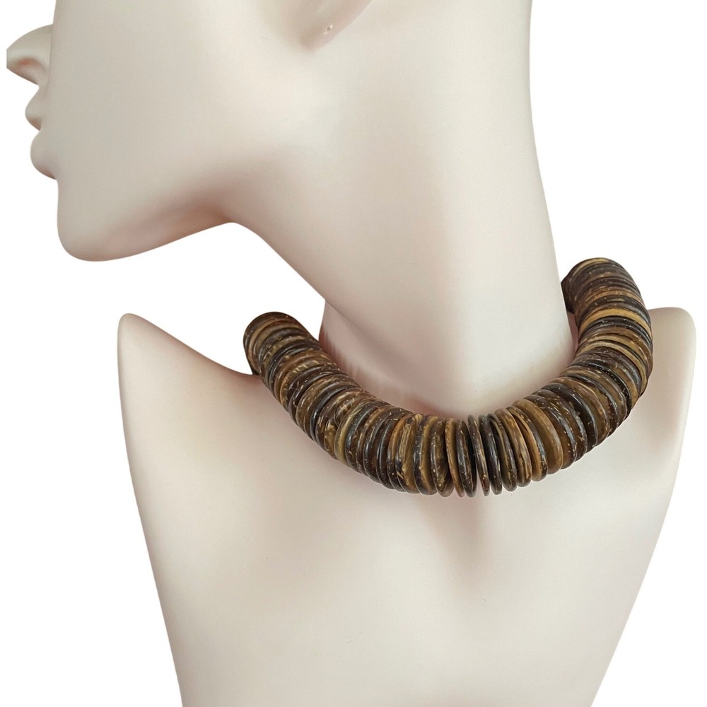 Gerda‎ Lynggaard Monies Coconut Shell Bead Choker Necklace Bohemian Tribal Boho